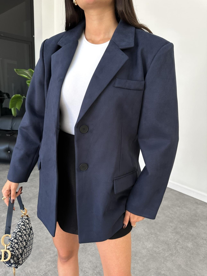 Lacivert Oversize Süet Ceket
