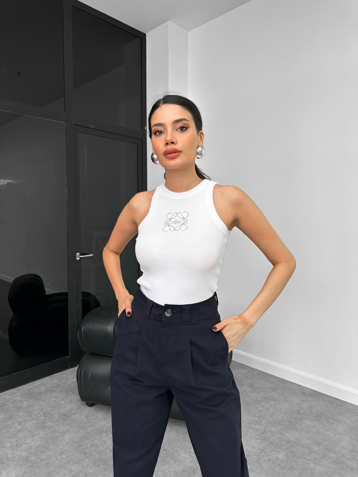 Lacivert Paça Çıtlı Gabardin Pantolon