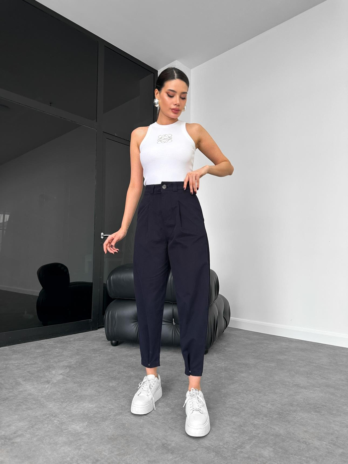 Lacivert Paça Çıtlı Gabardin Pantolon