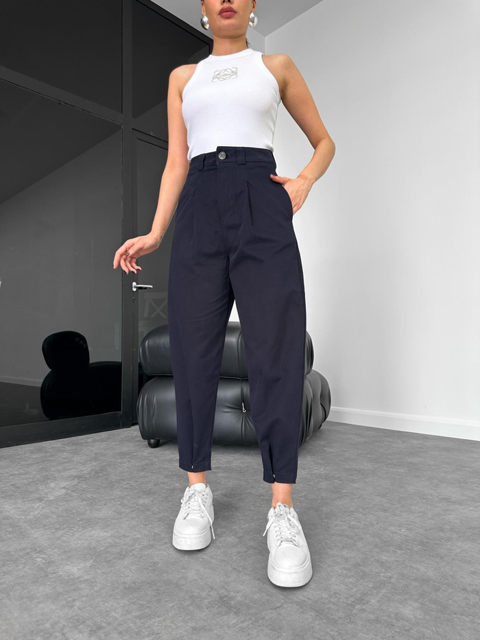 Lacivert Paça Çıtlı Gabardin Pantolon