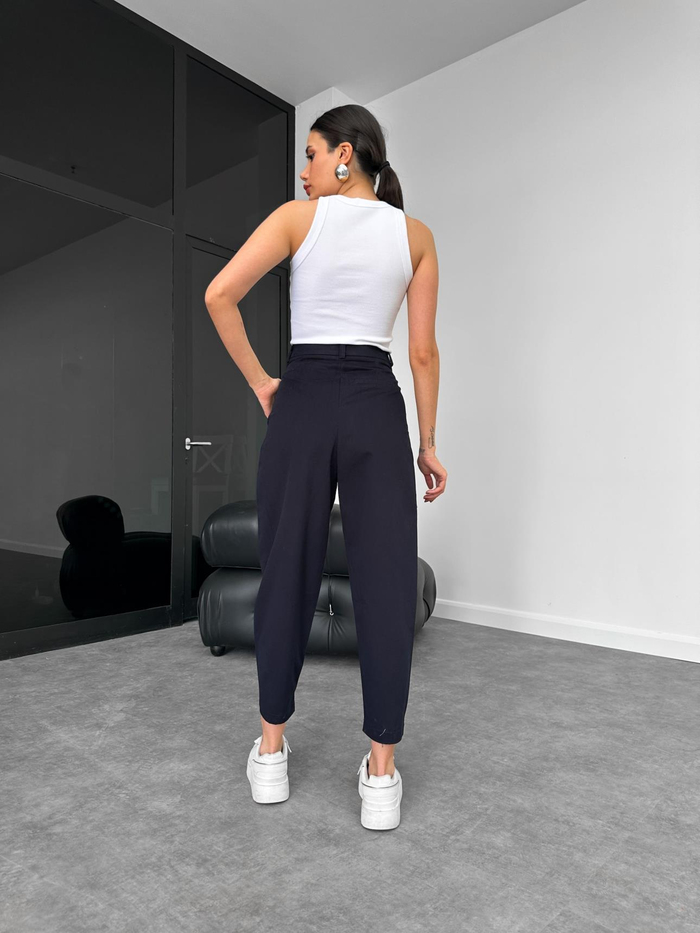 Lacivert Paça Çıtlı Gabardin Pantolon