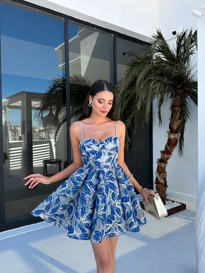 Lacivert Simli Mini Elbise