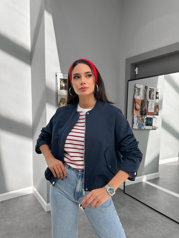 Lacivert Tencel Bomber Ceket