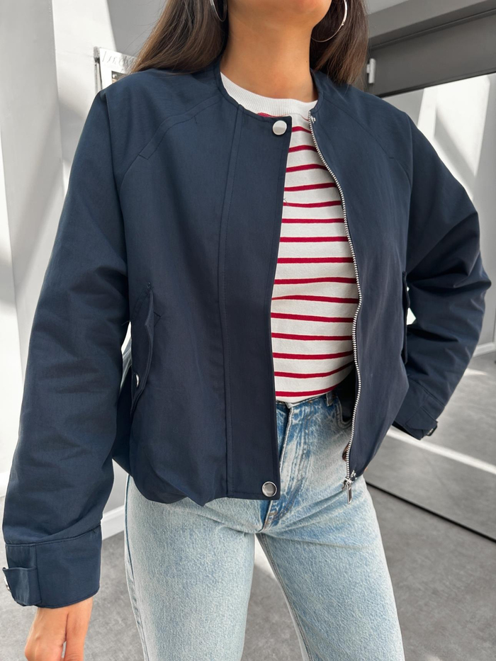 Lacivert Tencel Bomber Ceket