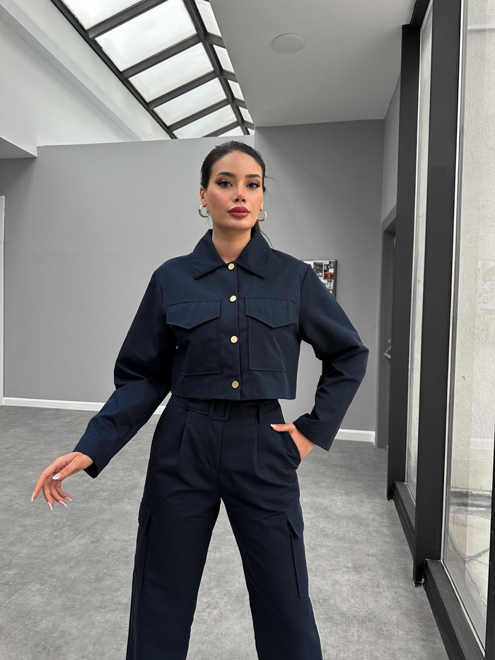 Lacivert Tencel Pantolon Takım