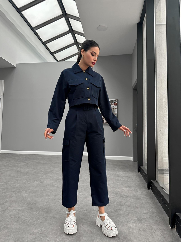 Lacivert Tencel Pantolon Takım