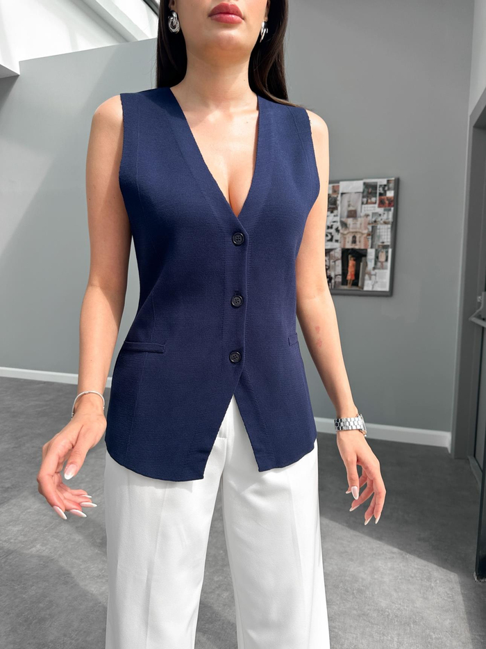 Lacivert Triko Yelek