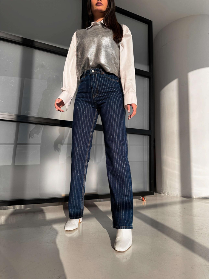Lacivert Wide-Leg Orj Denım
