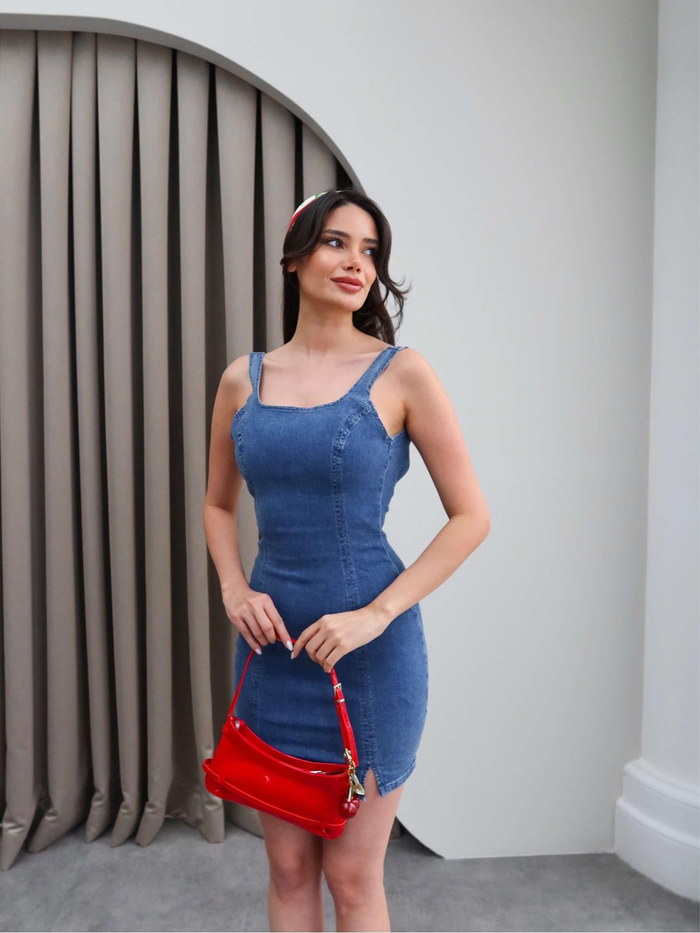 Likralı Denim Mini Elbise