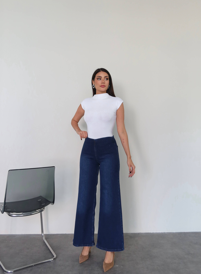 Likralı Geniş Paça Denim Pantolon