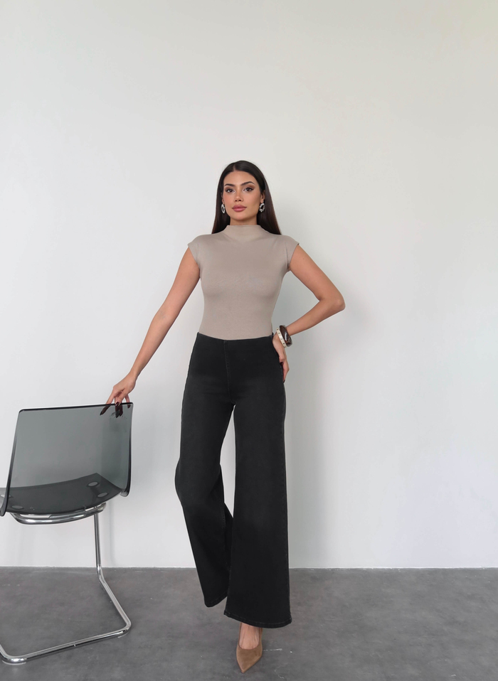 Likralı Geniş Paça Denim Pantolon