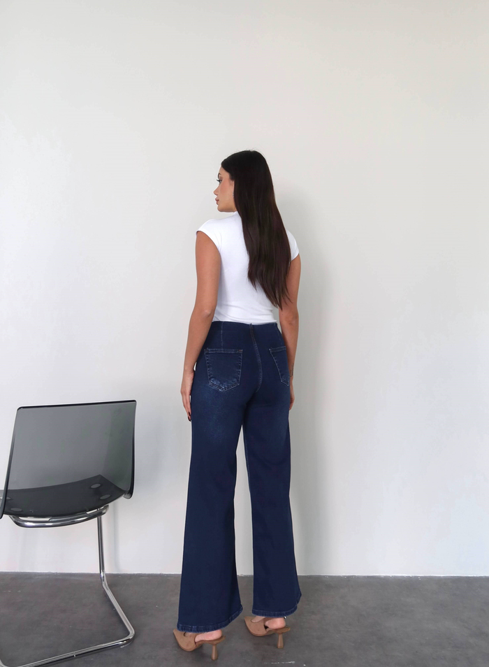 Likralı Geniş Paça Denim Pantolon