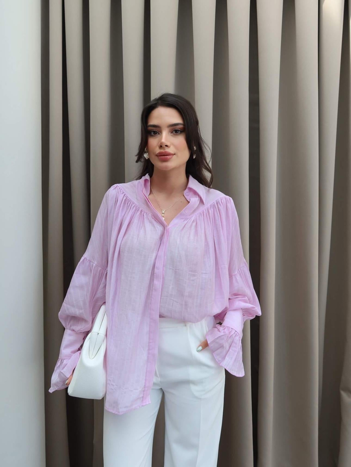 Lila Büzgülü Gömlek