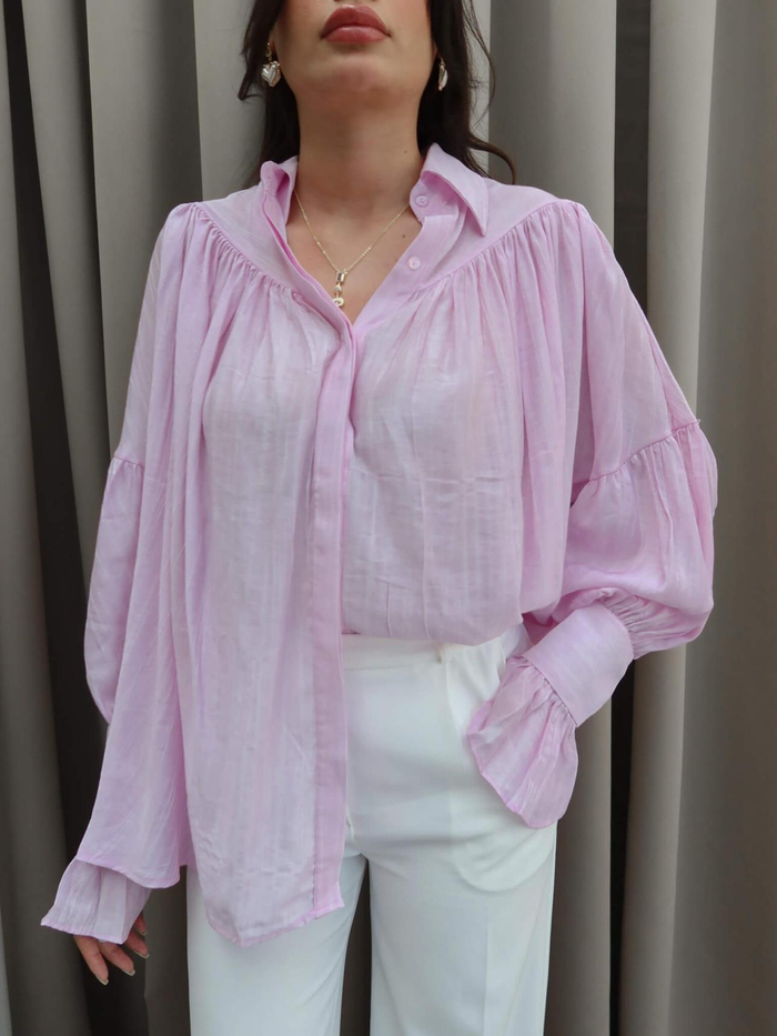 Lila Büzgülü Gömlek