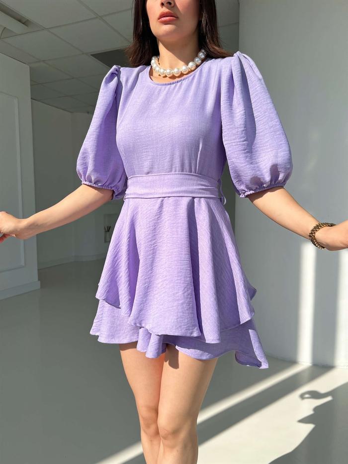 Lila Eteği Şortlu Mini Elbise