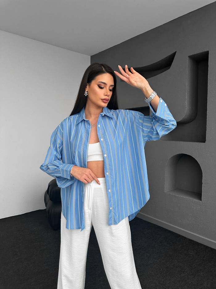Mavi Çizgili Oversize Gömlek
