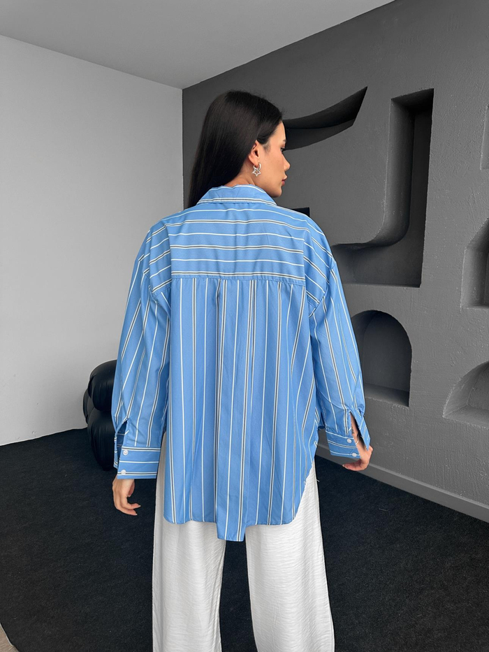 Mavi Çizgili Oversize Gömlek