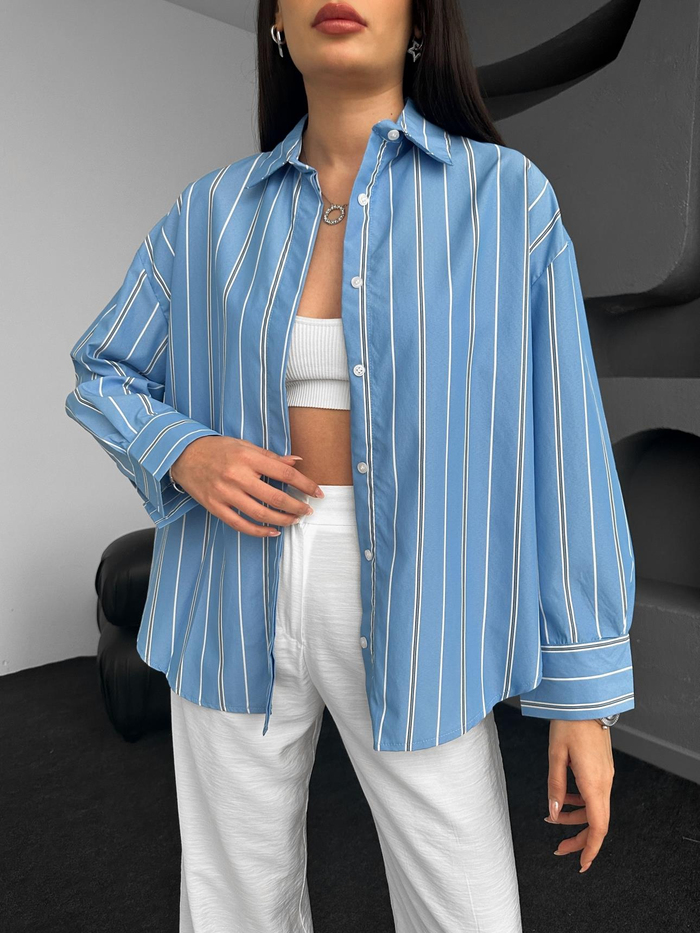 Mavi Çizgili Oversize Gömlek