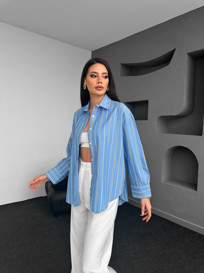 Mavi Çizgili Oversize Gömlek