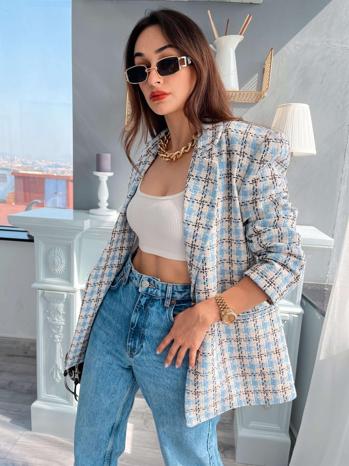 Mavi Ekose Blazer Ceket