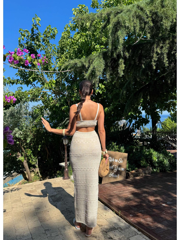 Merserize Bel Dekolteli Plaj Elbise