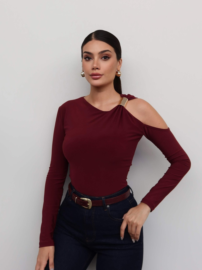 Metal Detaylı Asimetrik Bluz E.H Collection