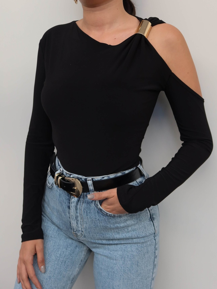 Metal Detaylı Asimetrik Bluz E.H Collection