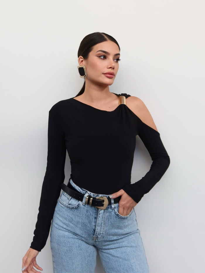 Metal Detaylı Asimetrik Bluz E.H Collection