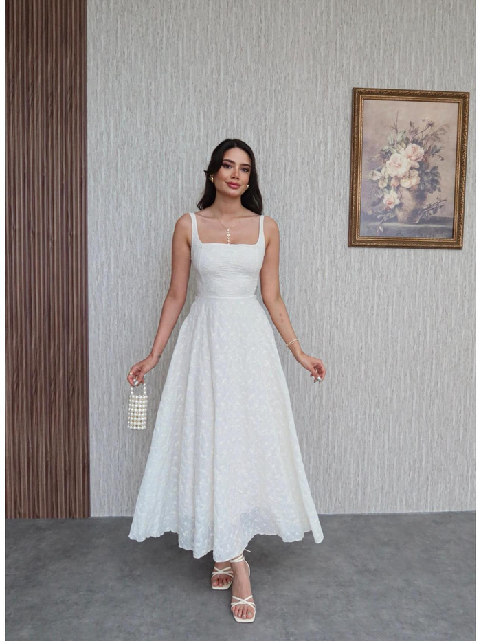 Minik Çiçekli Astarlı Askılı Maxi Boy Elbise