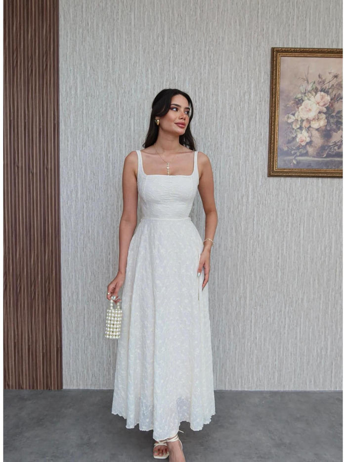 Minik Çiçekli Astarlı Askılı Maxi Boy Elbise