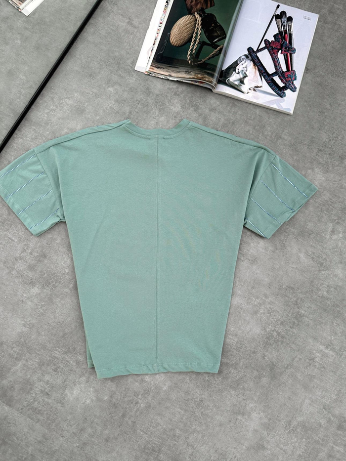 Mint Yeşili Taş Çizgili Tshirt