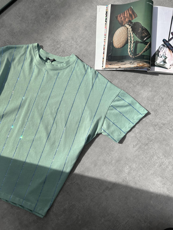 Mint Yeşili Taş Çizgili Tshirt