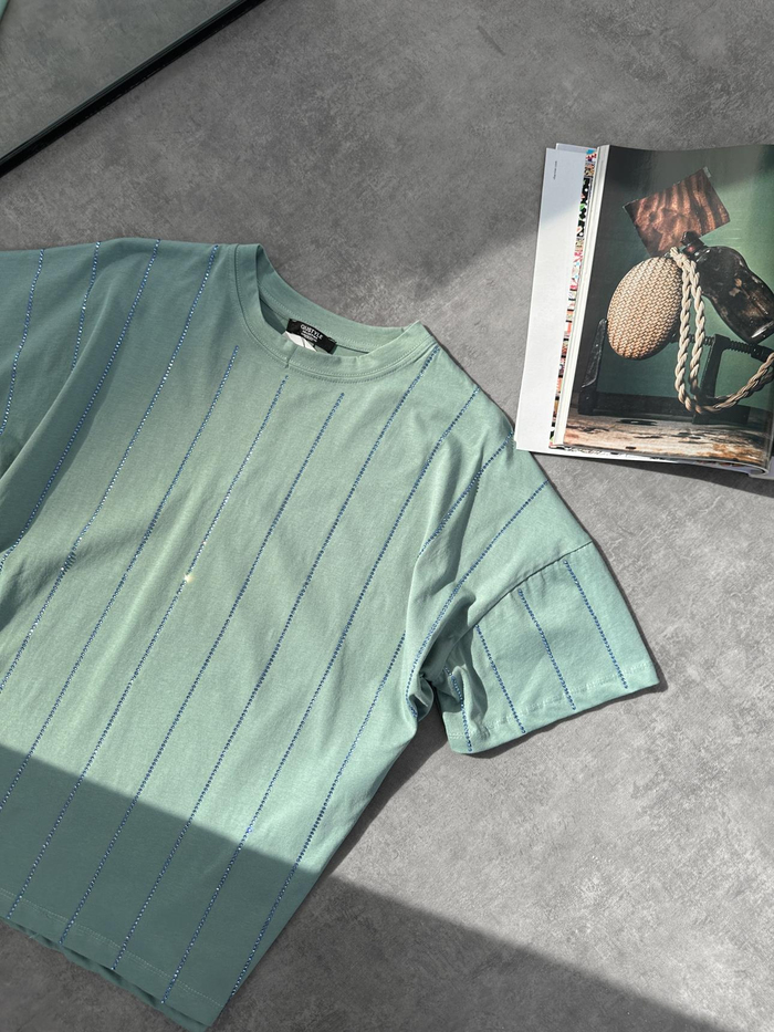Mint Yeşili Taş Çizgili Tshirt