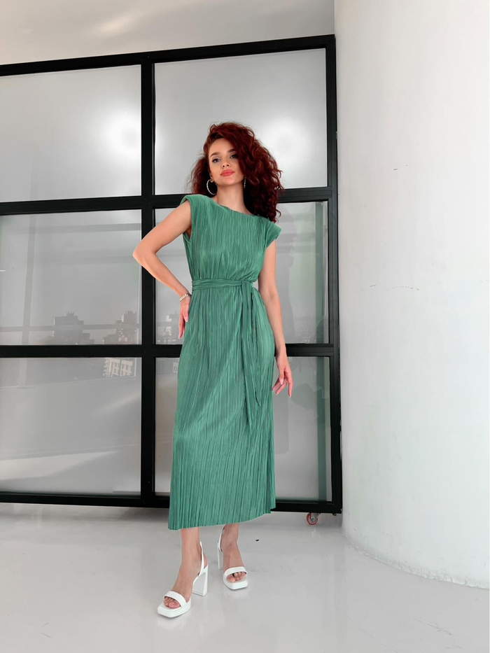 Mint Yeşili Vatkalı Piliseli Elbise