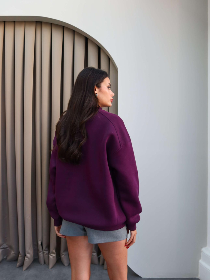 Mor Oversize Şardonlu Sweatshirt