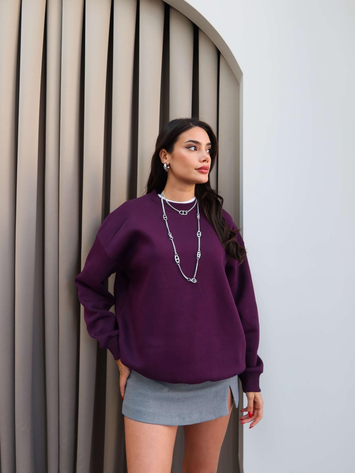 Mor Oversize Şardonlu Sweatshirt
