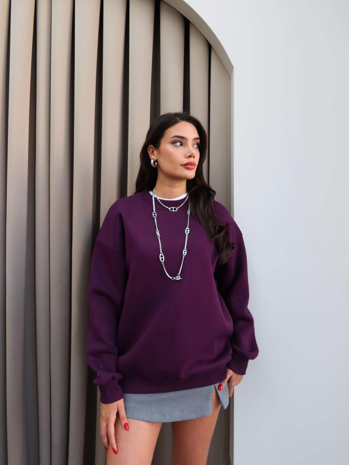 Mor Oversize Şardonlu Sweatshirt