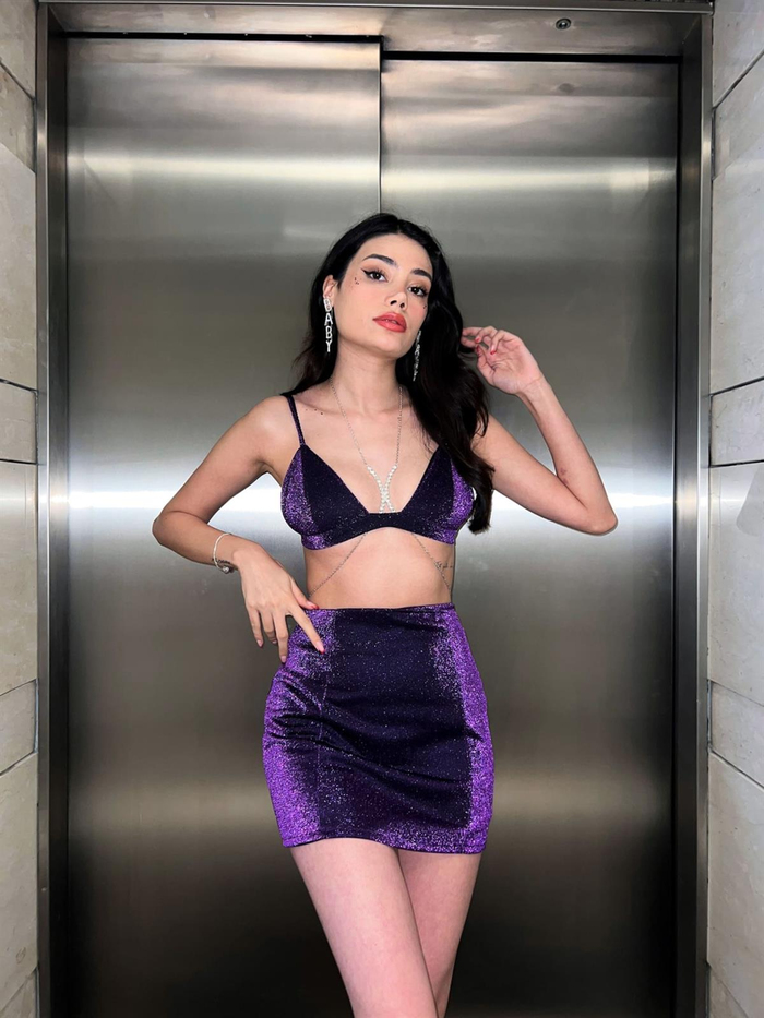 Mor Parlak Mini Etek