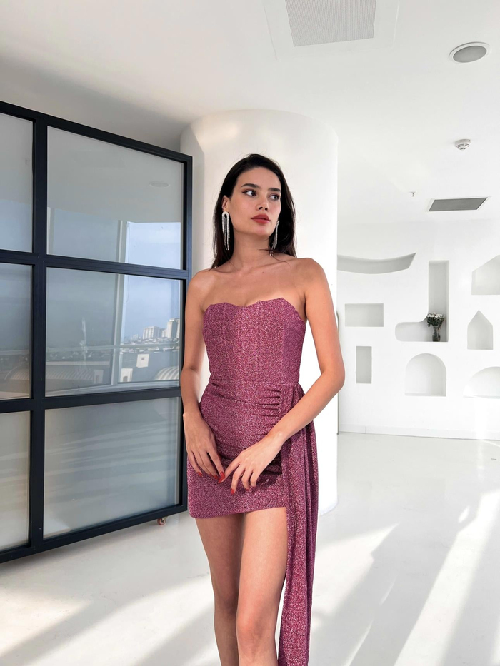 Mor Simli Mini Elbise