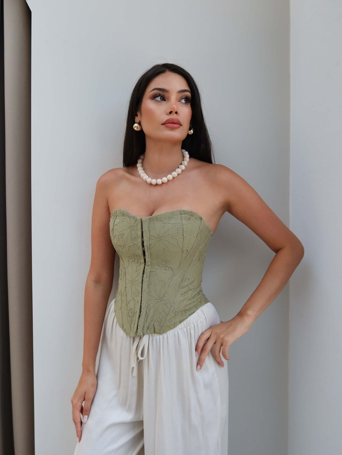 Nakış İşlemeli Korse Bluz