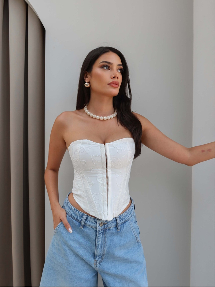 Nakış İşlemeli Korse Bluz