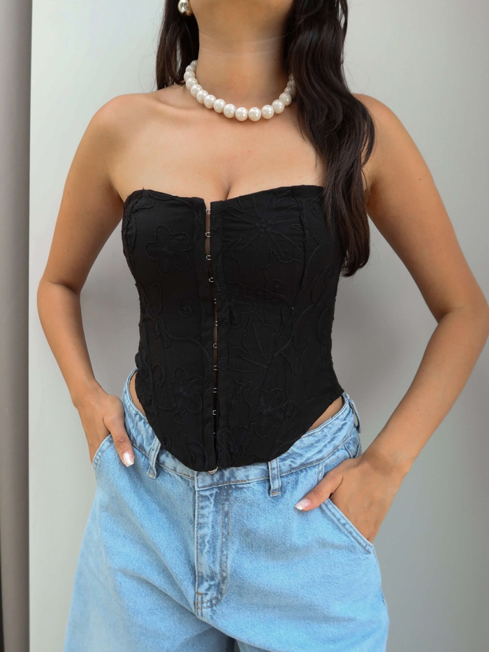 Nakış İşlemeli Korse Bluz