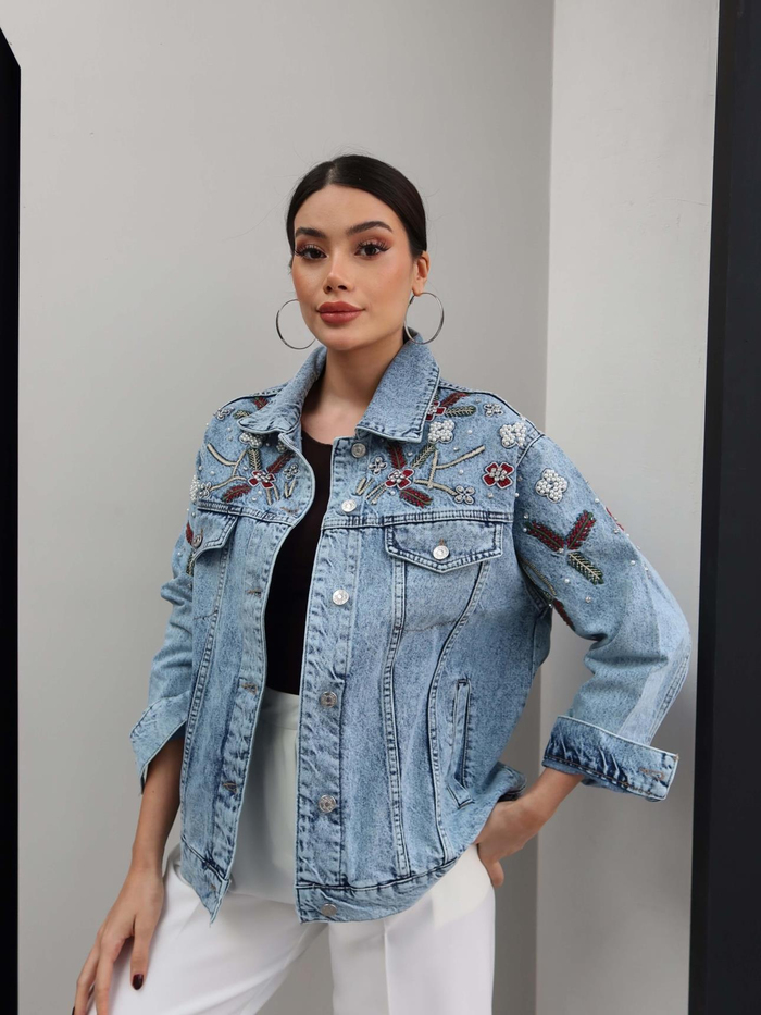 Nakış İşlemeli Kot Ceket