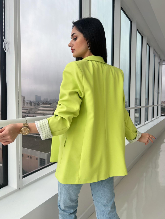 Neon Sarı Kolu Katlamalı Blazer Ceket