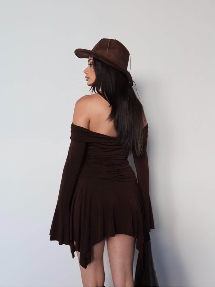 Omuz Açık Asimetrik Mini Elbise E.H Collection