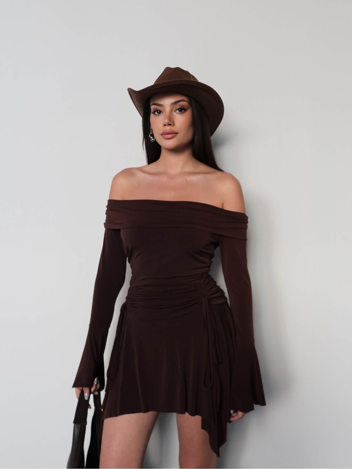 Omuz Açık Asimetrik Mini Elbise E.H Collection
