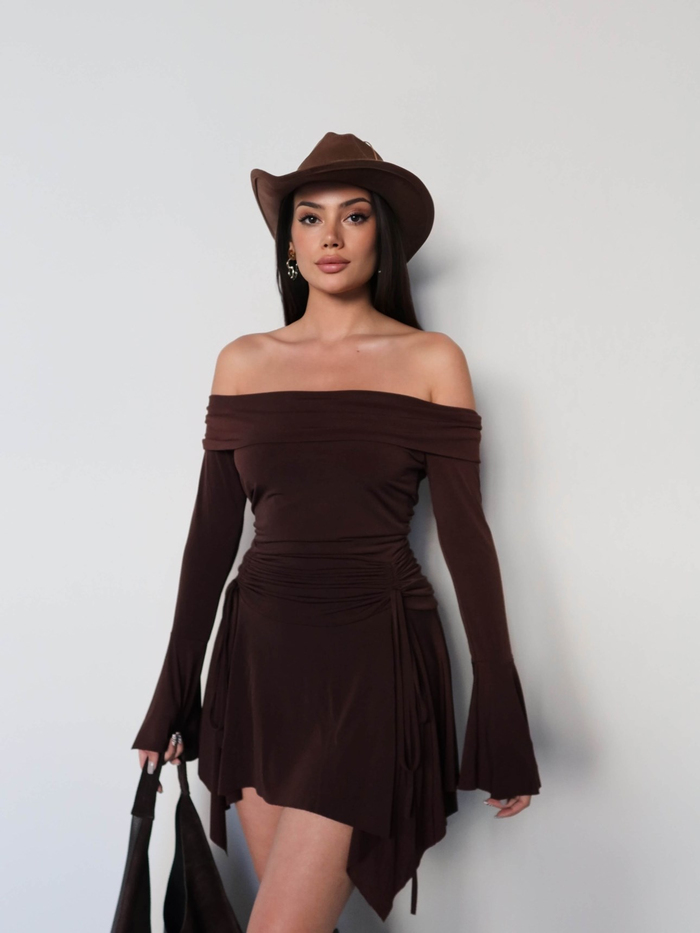 Omuz Açık Asimetrik Mini Elbise E.H Collection