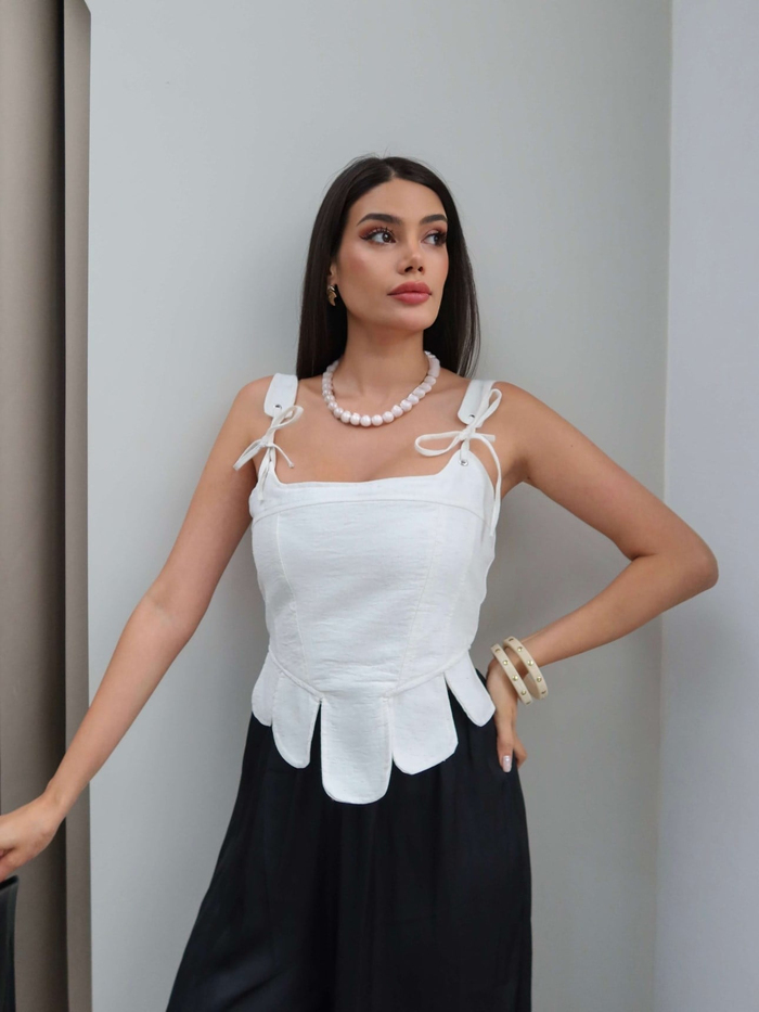 Omuz Bağlamalı Fermuar Detaylı Bluz