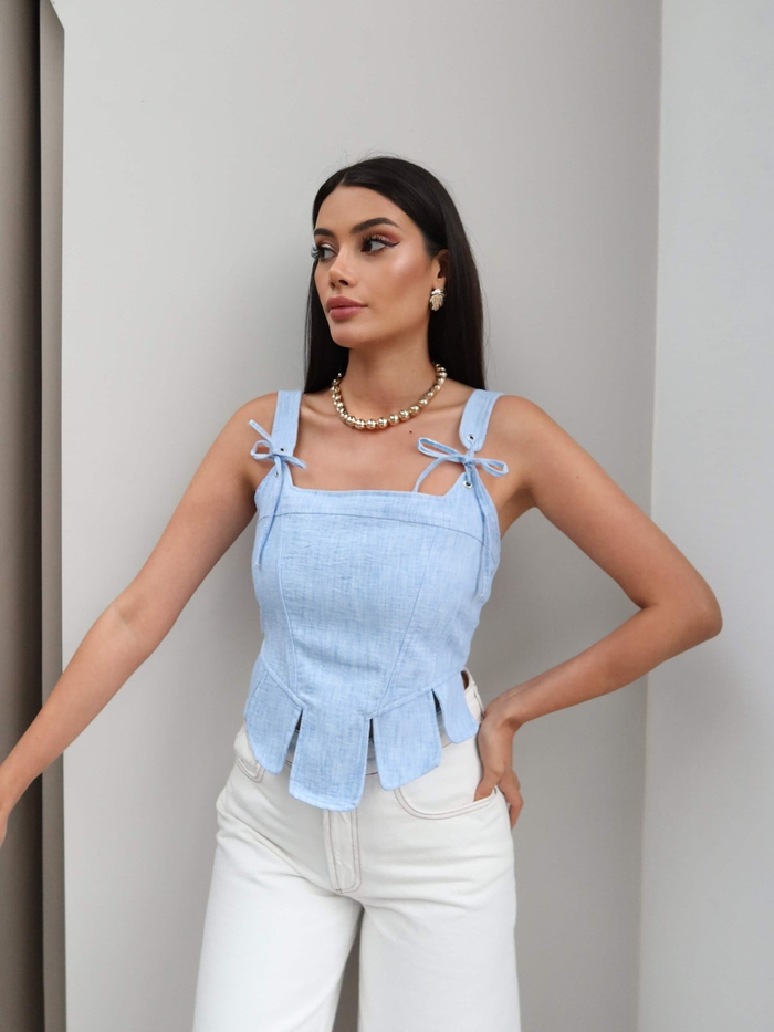 Omuz Bağlamalı Fermuar Detaylı Bluz