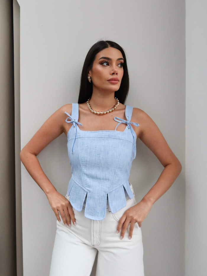 Omuz Bağlamalı Fermuar Detaylı Bluz
